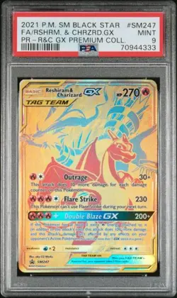 PSA 9 MINT 2021 Reshiram & Charizard GX SM247 Pokemon Tag Team Premium Collect. - Image 1