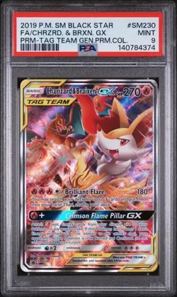 2019 POKEMON SM BLACK STAR PROMO #SM230 FULL ART/CHARIZARD & BRAIXEN GX PSA 9 - Image 1