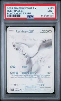 2025 POKEMON WHT EN-WHITE FLARE BLACK WHITE RARE #173 RESHIRAM EX PSA 9 - Image 1