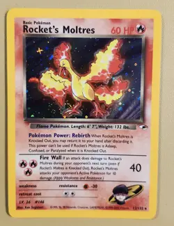 2000 Pokemon Rocket's Moltres Holo Swirl bottom behind foot - see video of holo - Image 1