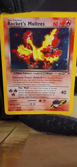 2000 Pokemon Rocket's Moltres Holo Swirl bottom behind foot - see video of holo - Image 2