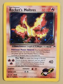 2000 Pokemon Rocket's Moltres Holo Swirl bottom behind foot - see video of holo - Image 3