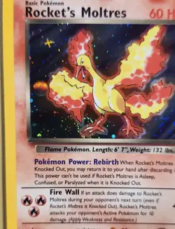 2000 Pokemon Rocket's Moltres Holo Swirl bottom behind foot - see video of holo - Image 4
