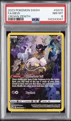 2023 POKEMON SWORD & SHIELD CROWN ZENITH #GG10 FULL ART/MEW PSA 8 - Image 1