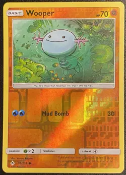 Wooper Reverse Holo Common 96/214 Pokemon TCG Sun & Moon Unbroken Bonds NM - Image 1