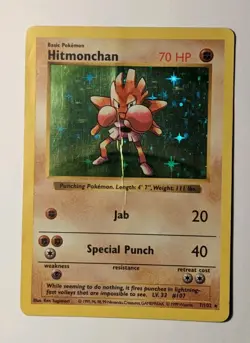 Hitmonchan - 7/102 - Base Set Shadowless - Damaged (crease), English Pokemon - Image 1