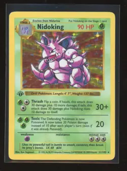 Nidoking 1st Edition Base Set Holo 11/102 Shadowless Pokemon 1999 WOTC - Image 1