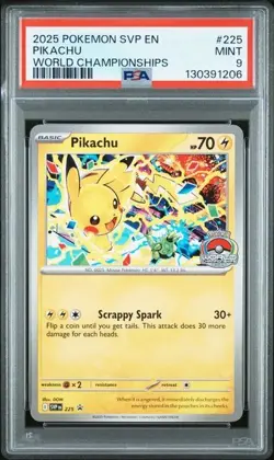 Pikachu - SVP225 (World Championship 2025) Black Star Promo PSA 9 MINT POKEMON - Image 1