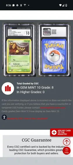 (TOP POP 8) CGC 10 GEM MINT EX Power Keepers 60/108 Seedot Pokemon Stamped Holo - Image 4