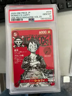 TCG One Piece JP Magazine Vol. 20 #014 Monkey D. Luffy PSA 10 - Image 1