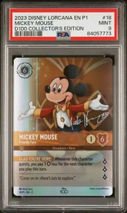Disney Lorcana Mickey Mouse Friendly Face D100 Collector’s Edition PSA 9 Promo - Image 1