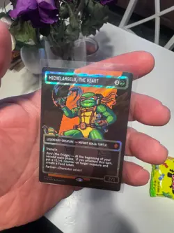 Michelangelo, The Heart (0092) (Borderless) (Pixel Surge Foil) TMNT Magic MTG - Image 2