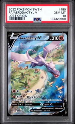 2022 Pokemon Lost Origin Aerodactyl V #180 Full Art Sword Shield PSA 10 Gem Mint - Image 1