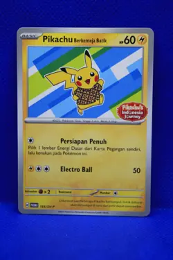 Pokemon Promo Indonesia Pikachu Blue Batik 155/SV-P Stamped Indonesia Journey - Image 1