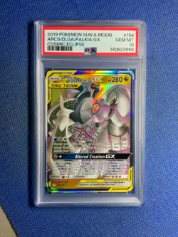 2019 Pokemon Sun Moon Cosmic Eclipse Arceus Dialga Palkia GX #156/236 PSA 10 - Image 1