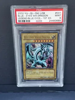 Konami Yu-Gi-Oh! Blue-Eyes White Dragon LOB-001 1st Edition PSA 9 Ultra Rare AE - Image 1