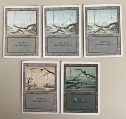 Swamp x5 Set - alle Versionen V1-3 MTG - REVISED (3rd) - ENGLISCH - ©1994 Mint - Image 1
