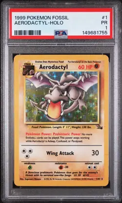 Aerodactyl 1/62 Unlimited Fossil Pokemon TCG Holo PSA 1 - Image 1