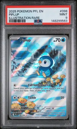 2025 POKEMON PFL EN-PHANTASMAL FLAMES 098 PIPLUP ILLUSTRATION RARE PSA 9 - Image 1