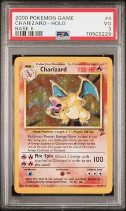 2000 Pokemon Base Set 2 Charizard #4 Holo PSA 3 - Image 1