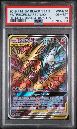 Pokemon Moltres Zapdos Articuno GX SM210 Stained Glass Promos Holo PSA 10 - Image 1