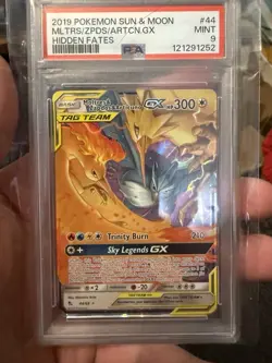 2019 POKEMON SUN & MOON HIDDEN FATES #44 MOLTRES & ZAPDOS & ARTICUNO GX PSA 9 - Image 1