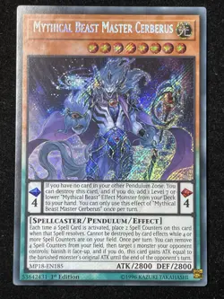 YUGIOH MYTHICAL BEAST MASTER CERBERUS SECRET RARE 1ST NEAR MINT MP18-EN185 - Image 1
