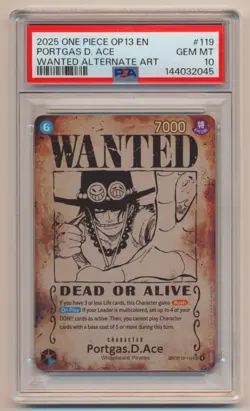 PSA 10 One Piece EN Wanted Alternate Art Portgas D. Ace OP13-119 GEM MINT! - Image 1