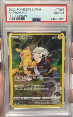 2022 POKEMON SWORD & SHIELD LOST ORIGIN #TG05 FULL ART/PIKACHU PSA 8 - Image 1