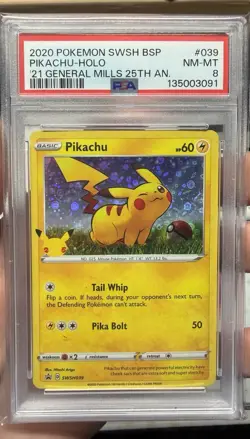2020 POKEMON SWSH GENERAL MILLS 25TH ANNIVERSARY #039 PIKACHU-HOLO PSA 8 - Image 1