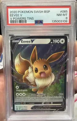 2020 POKEMON SWSH BLACK STAR PROMO V POWERS TINS #065 EEVEE V PSA 8 - Image 1