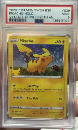 2020 POKEMON SWSH PROMO GENERAL MILLS 25TH ANNIVERSARY #039 PIKACHU-HOLO PSA 9 - Image 1