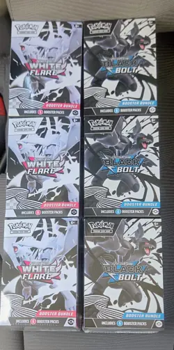 [Lot Of 6] Pokemon TCG 3x Black Bolt And 3x White Flare Sealed Booster Bundles - Image 1