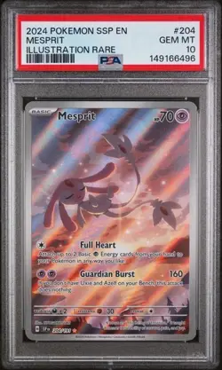 2024 Pokemon Surging Sparks Card 204/191 Mesprit IR Illustration Graded PSA 10 - Image 1