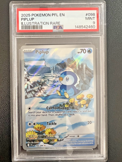 2025 POKEMON PFL EN-PHANTASMAL FLAMES ILLUSTRATION RARE #098 PIPLUP PSA 9 - Image 1