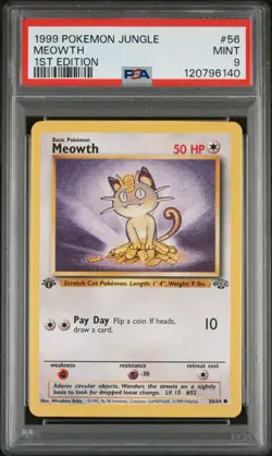 1999 POKEMON JUNGLE 1ST ED #56 MEOWTH PSA 9 - Image 1