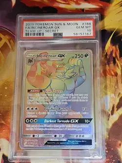 2019 Pokemon Sun & Moon Team Up Incineroar GX Full Art #188 PSA 10 Gem Mint - Image 1