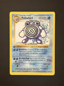 1999 Pokemon 1st Edition Shadowless Base Set Poliwhirl Card 38/102 Nm- - Image 1