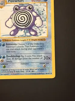 1999 Pokemon 1st Edition Shadowless Base Set Poliwhirl Card 38/102 Nm- - Image 3