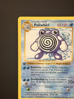 1999 Pokemon 1st Edition Shadowless Base Set Poliwhirl Card 38/102 Nm- - Image 5