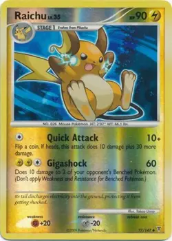 1x Raichu - 77/147 - Uncommon - Reverse Holo Lightly Played Pokemon Platinum Sup - Image 1