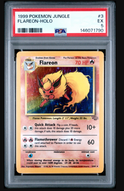 1999 Pokemon Base Set Unlimited - Flareon 3/64 - Holo - PSA Graded: 5 - Image 1