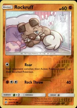 Pokemon Reverse Holo Rockruff SM - Cosmic Eclipse 123/236 LP - Image 1