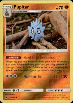 Pokemon Reverse Holo Pupitar SM - Lost Thunder 116/214 LP - Image 1
