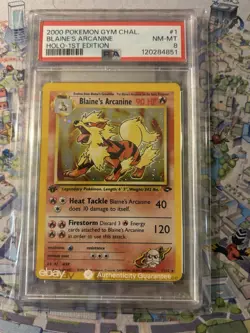 2000 Pokemon Gym Challenge Blaine’s Arcanine Holo 1st Edition #1 PSA 8 🔥 NM-MT - Image 1
