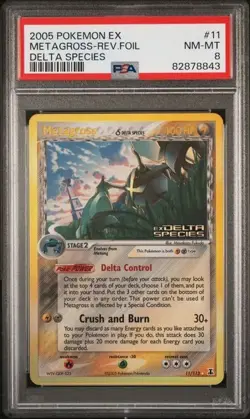 2005 POKEMON EX DELTA SPECIES METAGROSS REVERSE FOIL #11 PSA 8 - Image 1