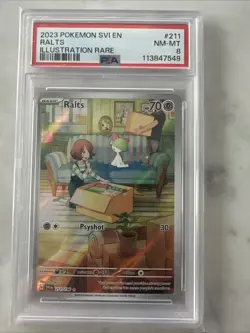 Pokemon TCG Ralts Scarlet & Violet Base Illustration 211/198 PSA 8 - Image 1