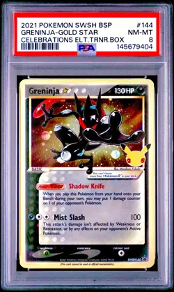 2021 POKEMON SWSH CELEBRATIONS GRENINJA GOLD STAR SWSH144 ETB PROMO HOLO PSA 8 D - Image 1