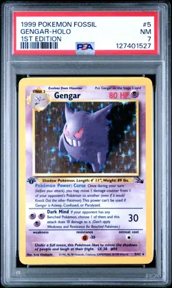 1999 POKEMON FOSSIL 1ST ED #5 GENGAR-HOLO PSA 7 - Image 1