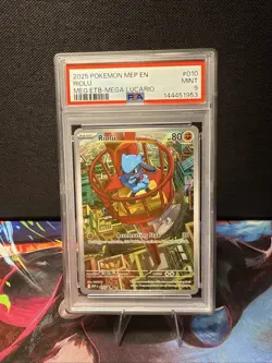 2025 Pokemon Mep En-Me Black Star Promo #010 Riolu Meg Etb-Mega Lucario PSA 9 - Image 1